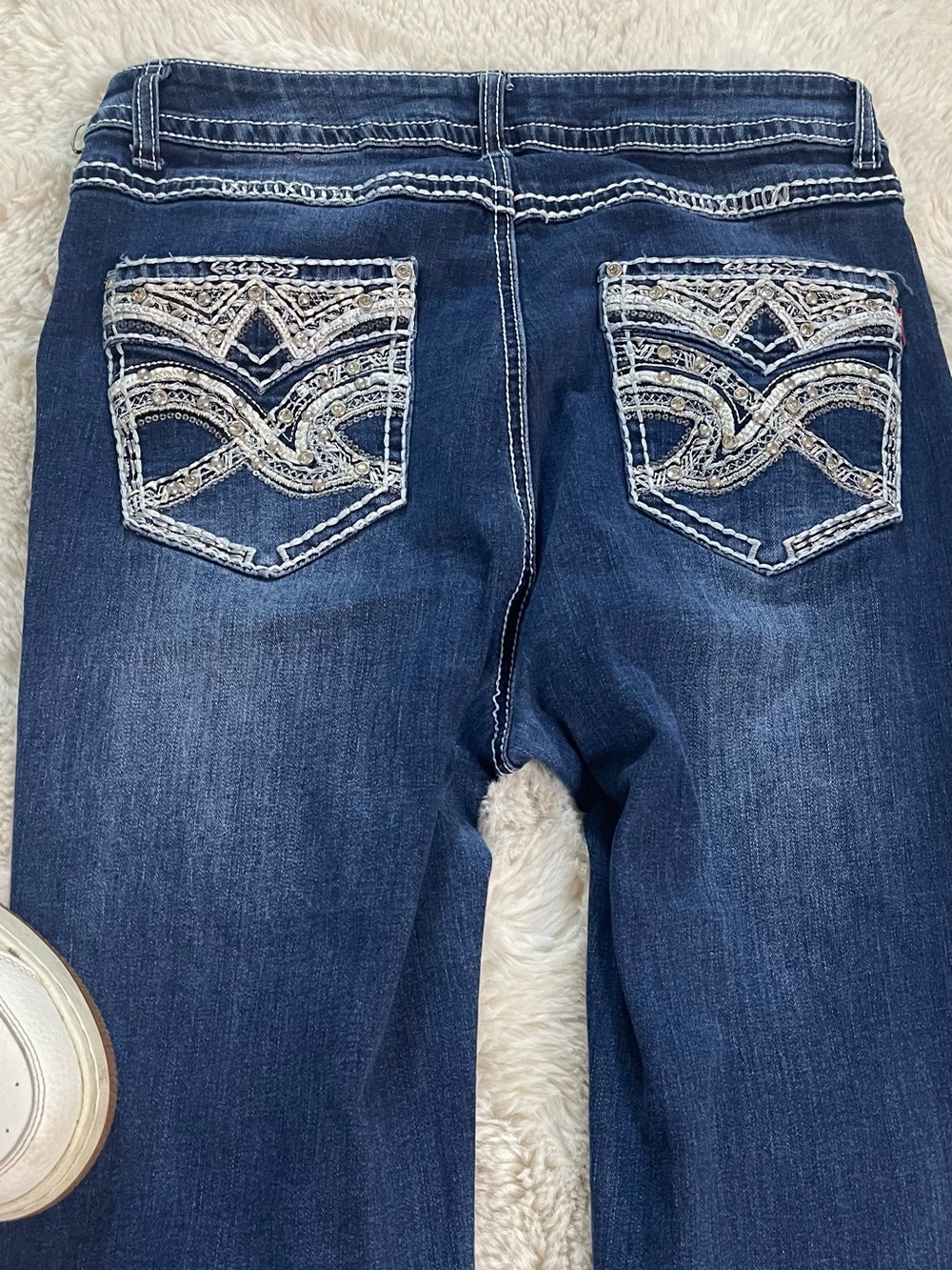 Love You Jeans Dark Wash Rhinestone Thick Stitch Jeans - Size 15/16 - Picture 9 of 9